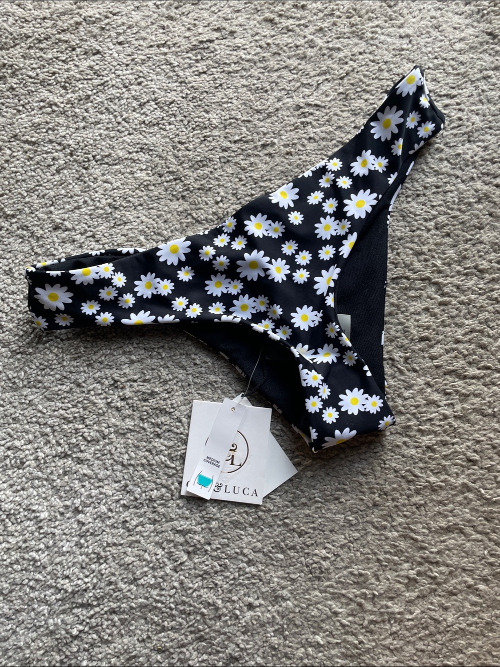 Daisy Print Black Bikini Bottom